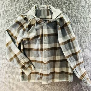 Hollister Men's Large Fleece Pullover Hoodie Brown Ivory White Colorblock